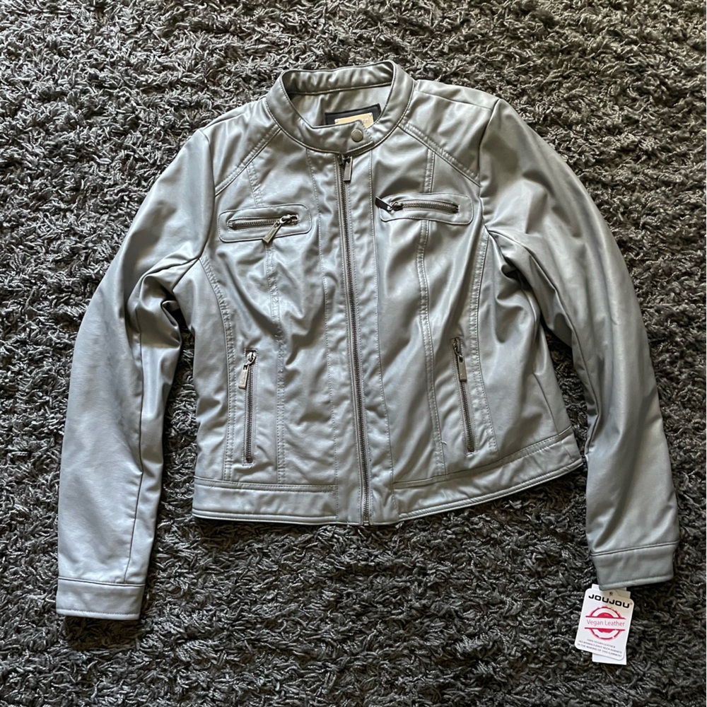 Gray vegan leather jacket